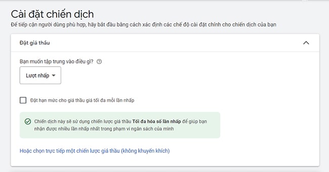 Cài đặt giá thầu từ khóa